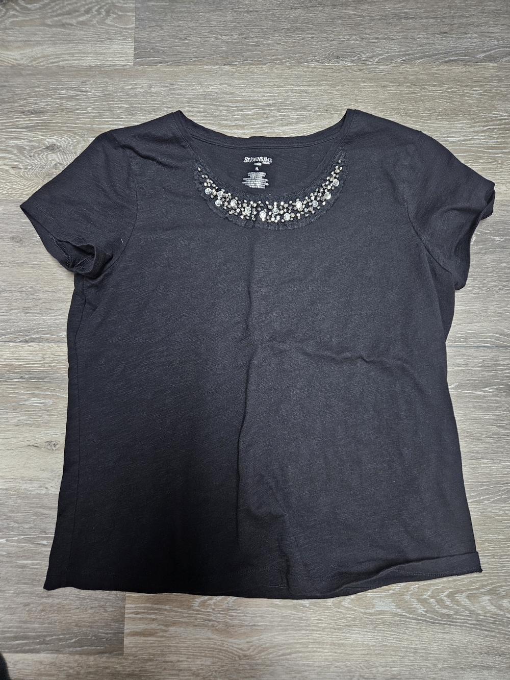 St. John's Bay Black Short-Sleeve Tee with Jewel Scoop Neck - Size Petite Large